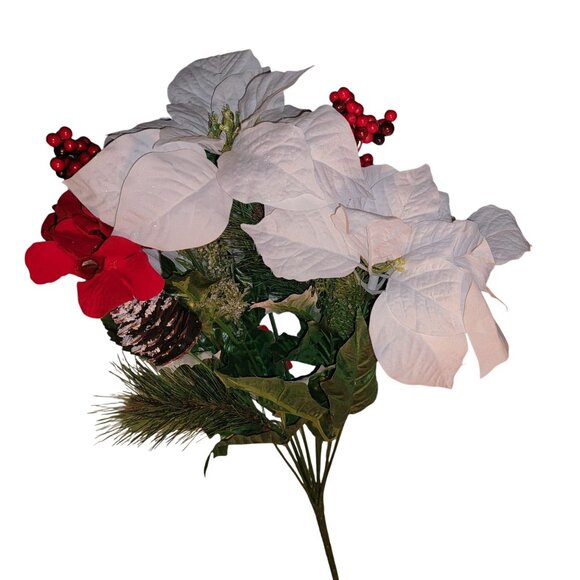 Ashland Christmas Noël Deluxe Bush White Poinsettia & Hydrangea Mix Artificial H - Picture 1 of 4